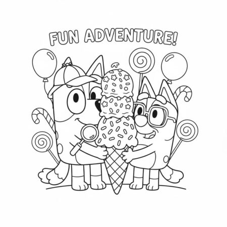 Desenho da Bluey e Bingo Aventureiros para colorir (Desenho para Colorir)