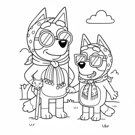 Desenho da Bluey e Bingo com Óculos para colorir (Desenho para Colorir)