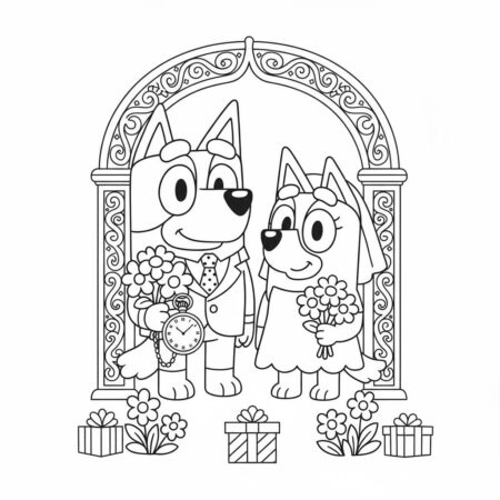 Desenho da Bluey e Bingo no Casamento para colorir (Desenho para Colorir)