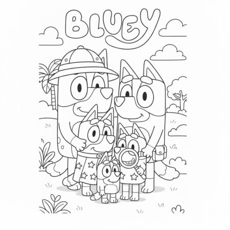 Desenho da Bluey e sua família para colorir (Desenho para Colorir)