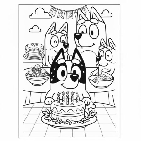 Desenho da Bluey na Festa de Aniversário para colorir (Desenho para Colorir)