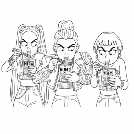 Desenho das Guerreiras do K Pop com Mira Rumi e Zoey para colorir (Desenho para Colorir)