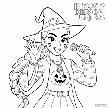 Desenho das Guerreiras do K Pop com a Bruxa para colorir (Desenho para Colorir)
