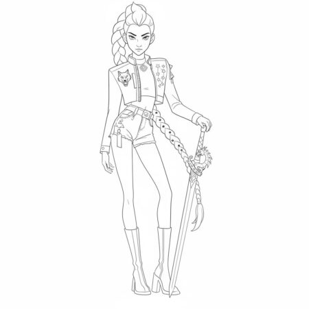 Desenho das Guerreiras do K Pop com espada para colorir (Desenho para Colorir)