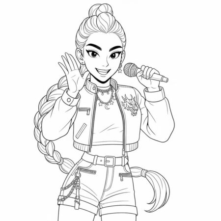 Desenho de Guerreiras do K Pop com Microfone para colorir (Desenho para Colorir)