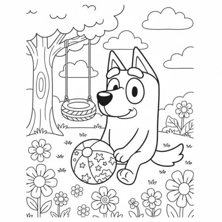 Desenho do Bluey Brincando com a Bola para colorir (Desenho para Colorir)
