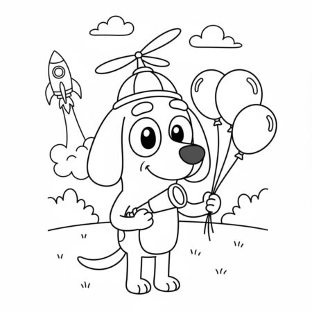 Desenho do Bluey com balões para colorir (Desenho para Colorir)