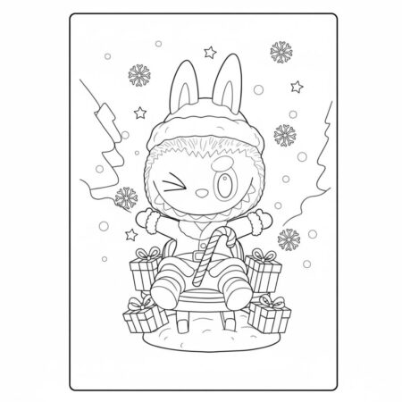Desenho do Labubu Brincando com Presentes para colorir (Desenho para Colorir)