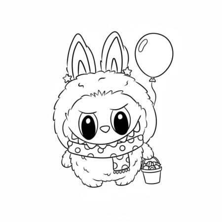 Desenho do Labubu Fofo com balão para colorir (Desenho para Colorir)