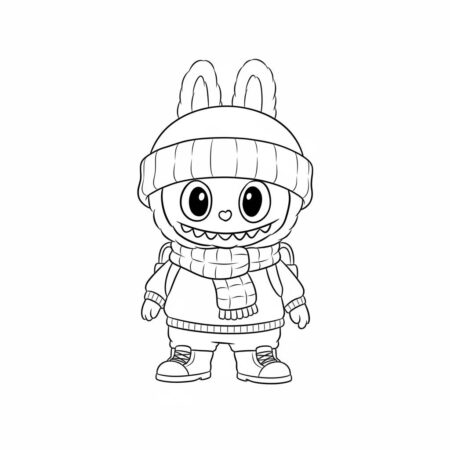 Desenho do Labubu com Cachecol para colorir (Desenho para Colorir)
