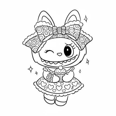 Desenho do Labubu com Cupcake para colorir (Desenho para Colorir)