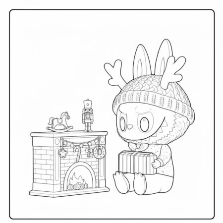Desenho do Labubu com presente para colorir (Desenho para Colorir)