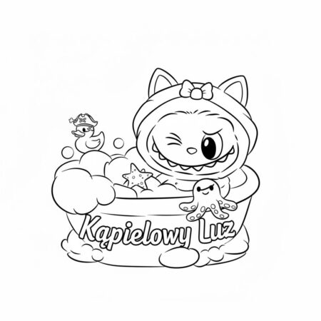 Desenho do Labubu no Banho para colorir (Desenho para Colorir)