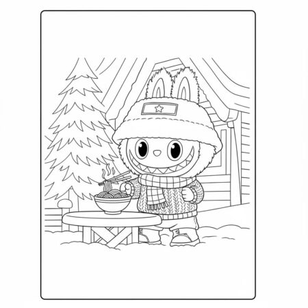 Desenho do Labubu no Inverno para colorir (Desenho para Colorir)