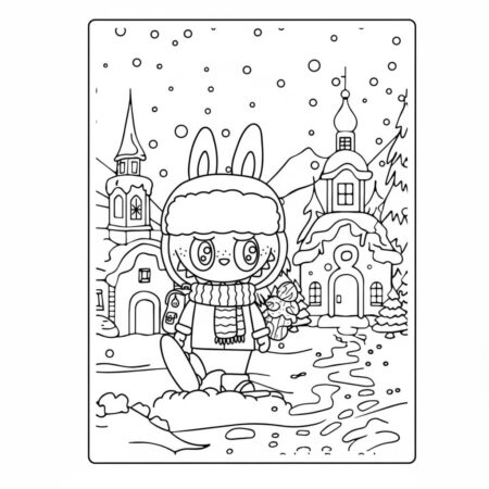 Desenho do Labubu no Inverno para colorir (Desenho para Colorir)