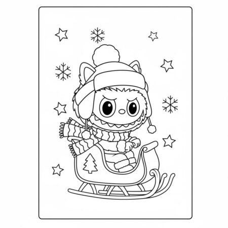 Desenho do Labubu no Trenó para colorir (Desenho para Colorir)