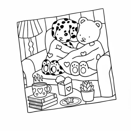 Desenho dos Bobbie Goods abraçados no sofá para colorir (Desenho para Colorir)