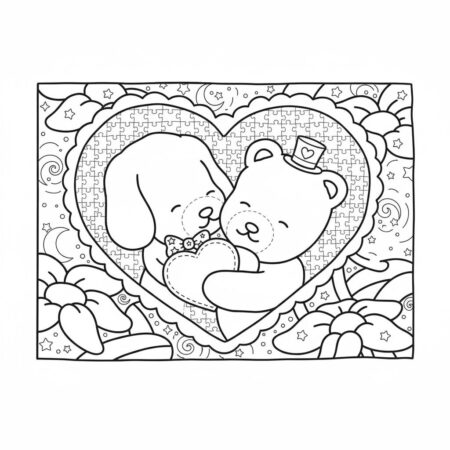 Desenho dos Bobbie Goods abraçando corações para colorir (Desenho para Colorir)