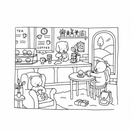 Desenho dos Bobbie Goods na cafeteria para colorir (Desenho para Colorir)