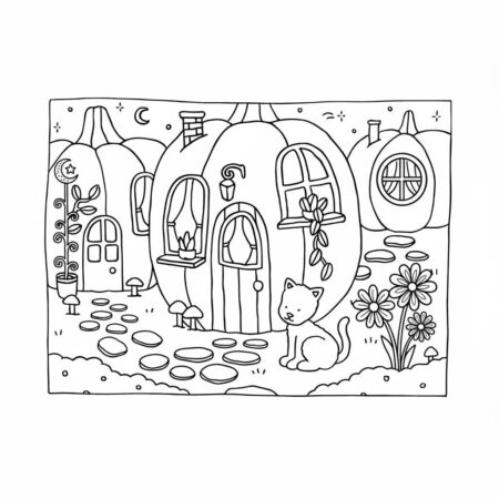 Desenho dos Bobbie Goods na casa de abóbora para colorir (Desenho para Colorir)