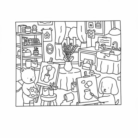 Desenho dos Bobbie Goods pintando no estúdio para colorir (Desenho para Colorir)