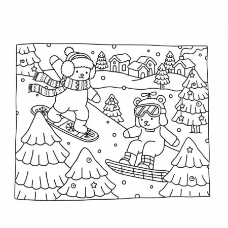 Desenho dos Bobbie Goods se divertindo na neve para colorir (Desenho para Colorir)