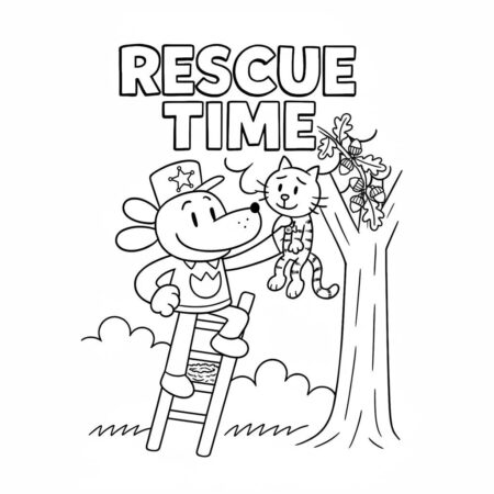 Dog Man Resgatando um Gato (Desenho para Colorir)