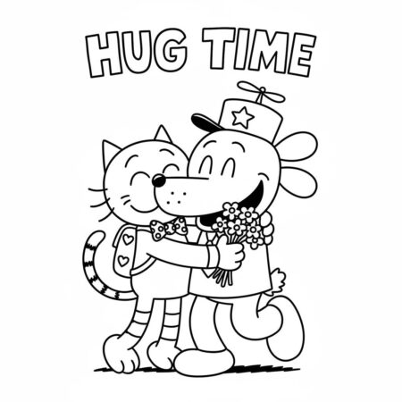 Dog Man e seu amigo abraçando (Desenho para Colorir)