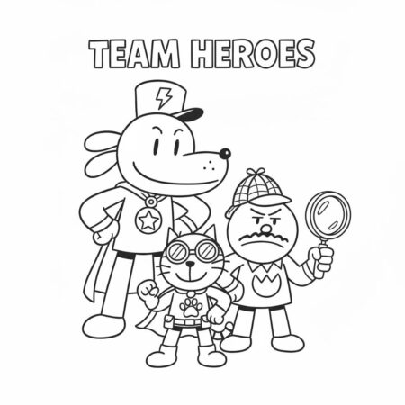 Dog Man e seus amigos heroicos (Desenho para Colorir)