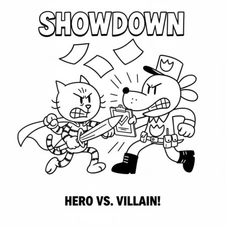 Dog Man enfrentando o vilão (Desenho para Colorir)