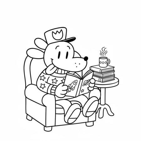 Dog Man lendo um livro (Desenho para Colorir)