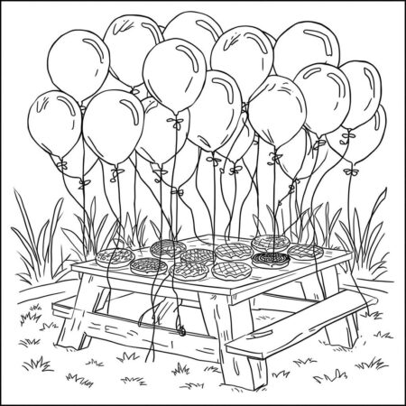 Donuts e Baloes (Desenho para Colorir)