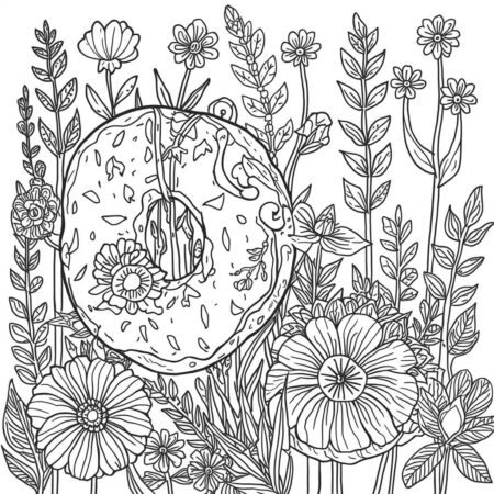 Donuts e Flores (Desenho para Colorir)