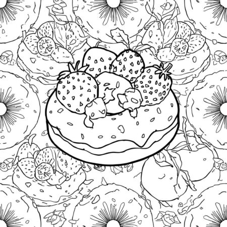 Donuts e Frutas (Desenho para Colorir)