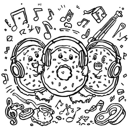 Donuts e Musica (Desenho para Colorir)