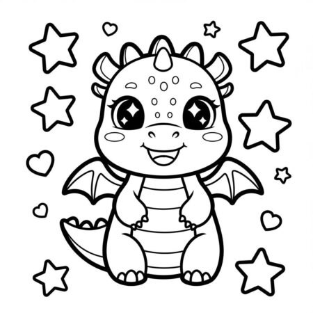 Dragao Kawaii Fofo (Desenho para Colorir)