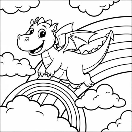 Dragao e Arco iris (Desenho para Colorir)