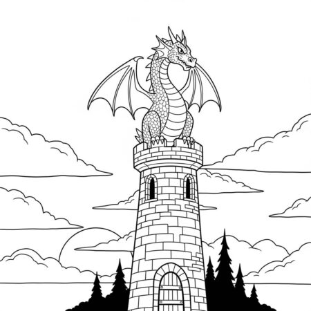 Dragao e Castelo (Desenho para Colorir)