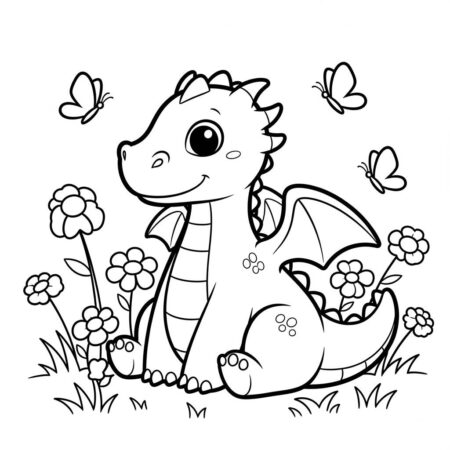 Dragao e Flores (Desenho para Colorir)