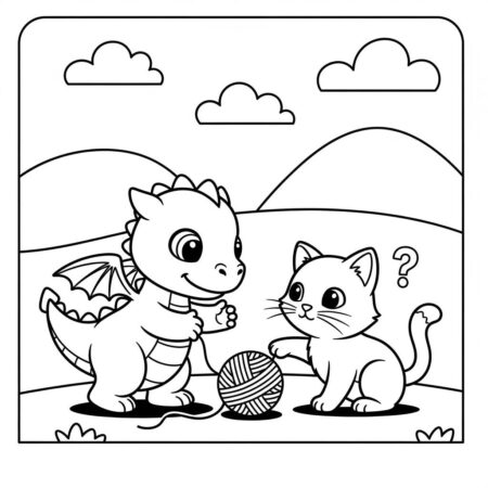 Dragao e Gato (Desenho para Colorir)
