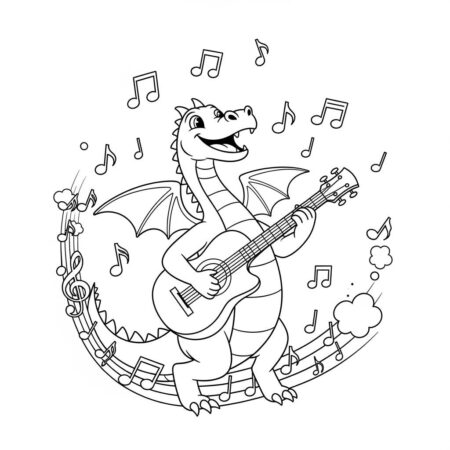 Dragao e Musica (Desenho para Colorir)