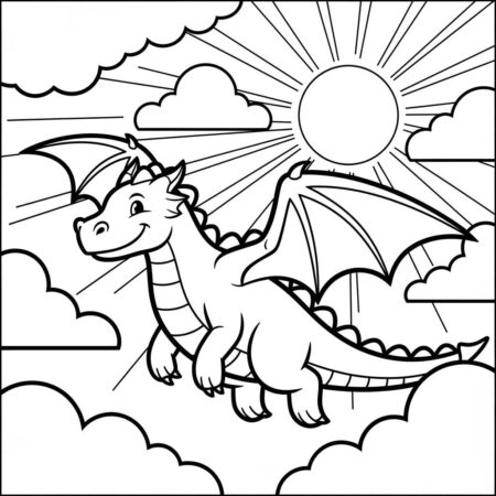 Dragao e Nuvens (Desenho para Colorir)