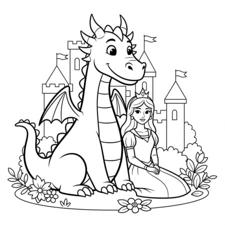 Dragao e Princesa (Desenho para Colorir)