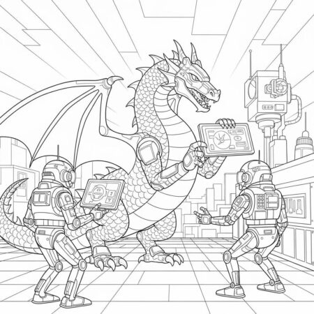 Dragao e Tecnologia (Desenho para Colorir)