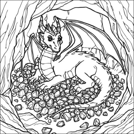 Dragao em uma Caverna (Desenho para Colorir)