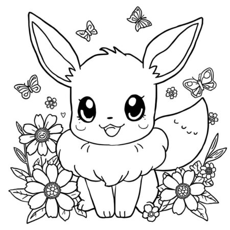 Eevee Kawaii Estilo (Desenho para Colorir)