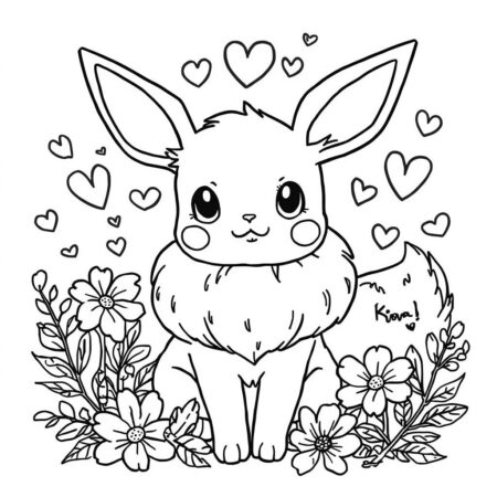 Eevee e Coracoes (Desenho para Colorir)