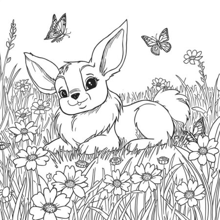 Eevee e Flores (Desenho para Colorir)