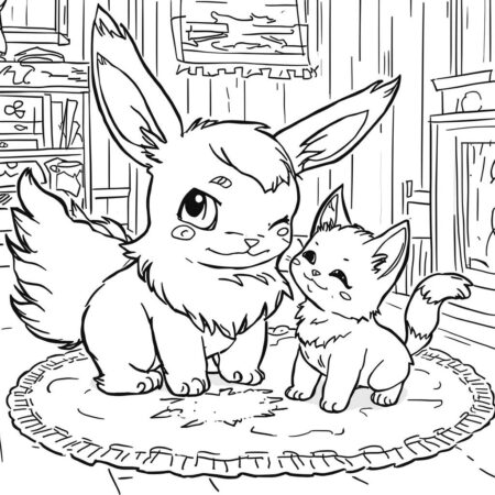 Eevee e Gatos (Desenho para Colorir)