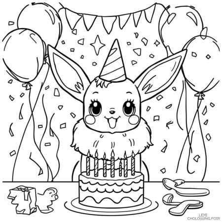 Eevee em Festa (Desenho para Colorir)
